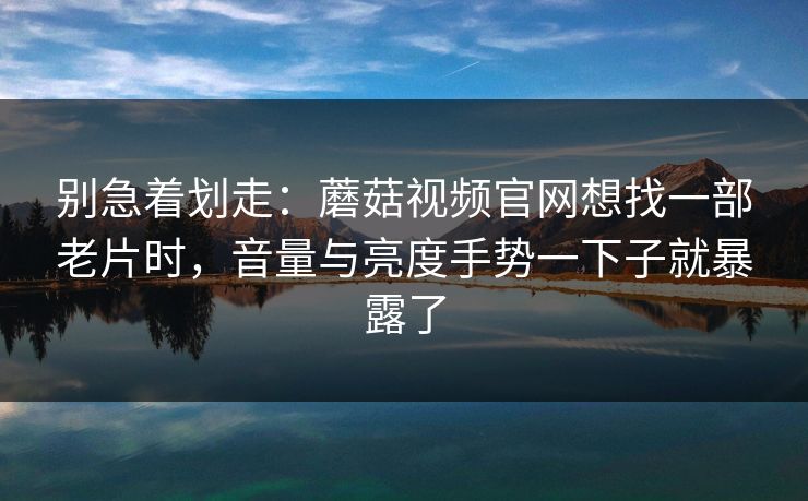 别急着划走：蘑菇视频官网想找一部老片时，音量与亮度手势一下子就暴露了
