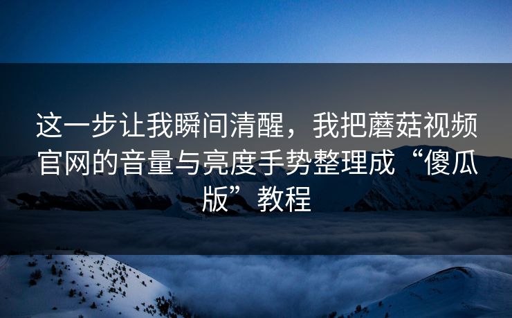 这一步让我瞬间清醒，我把蘑菇视频官网的音量与亮度手势整理成“傻瓜版”教程